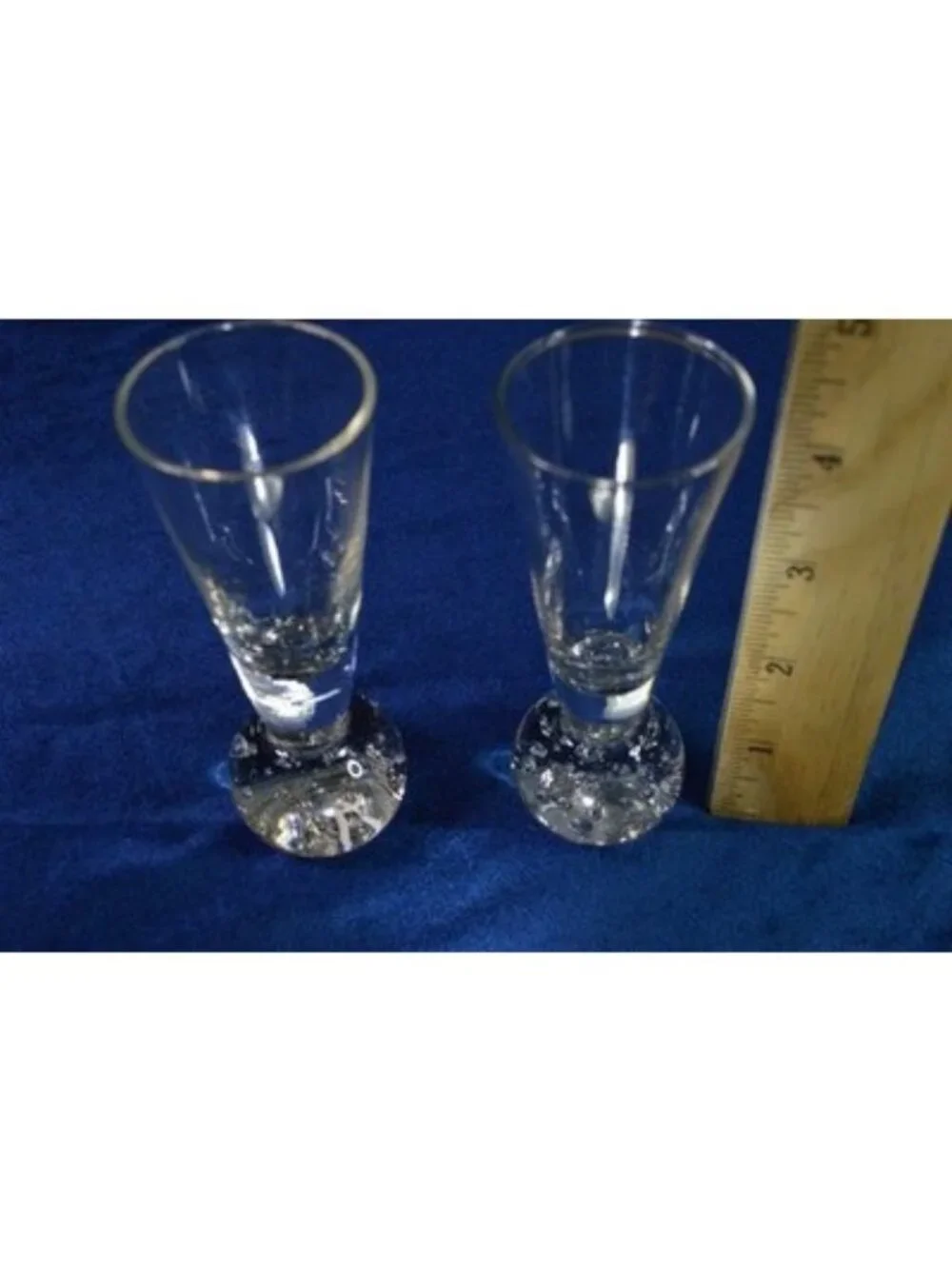 Vintage MCM Clear Glass Cordial Glasses Bubble Base Trumpet Flute Set of 2 Art